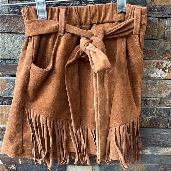 Mia Belle Girls Brown Fringe Suede Shorts - Picture 1 of 5